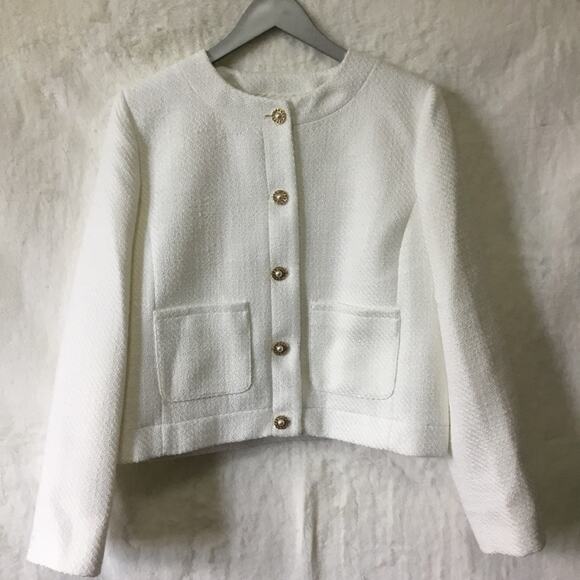 J. Crew Jackets & Blazers - J.Crew White Tweed Lady Jacket with Gold Buttons